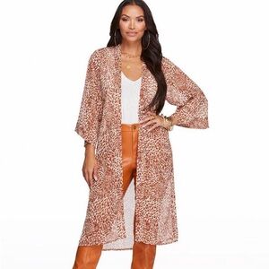 NWT Jessica Simpson Leopard Swirl Sandshell Kimono - Size L